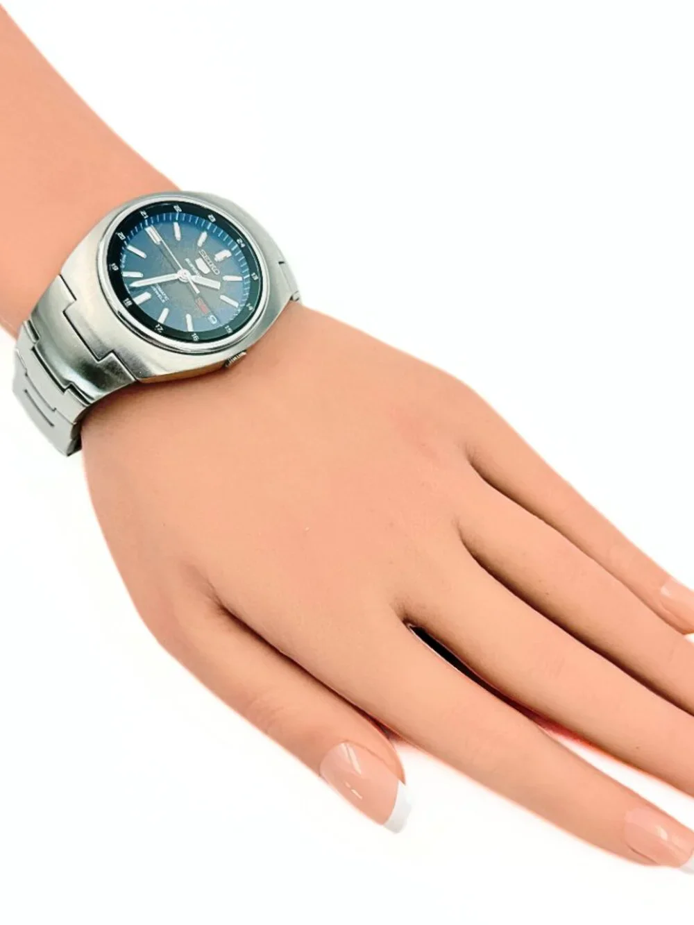 Seiko 5 Superior Blue Chevron Dial Stainless Steel Cushion Case Automatic Watch